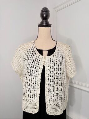 Kim Rogers Cream Crochet Short-Sleeve Cardigan